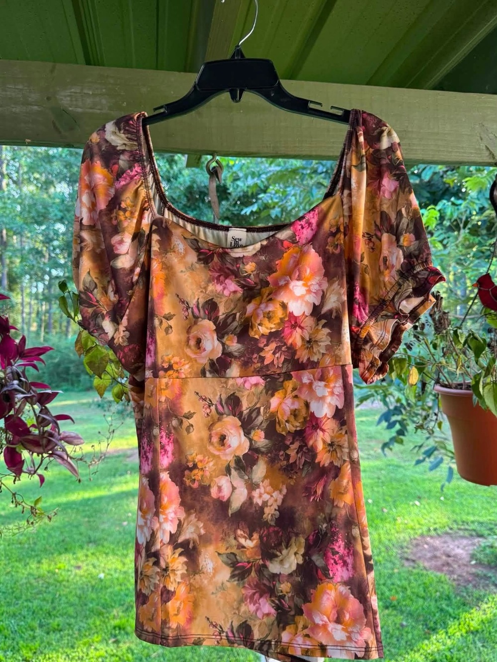 Sew In Love Floral Scoop Neck Top in Brown and Pink